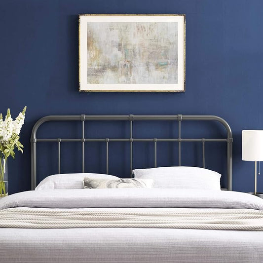 Modway Alessia Modern Farmhouse Metal Queen Headboard in Gray