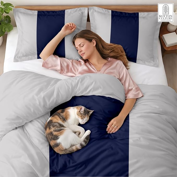 3 Pc Queen Size Duvet Cover Set- 100% Egyptian Cotton 600 Thread Count Ultra Soft Premium Durable Comforter Cover Zipper Closure & Corner Ties (Dashing Blue,Queen/Full 90" X 90")
