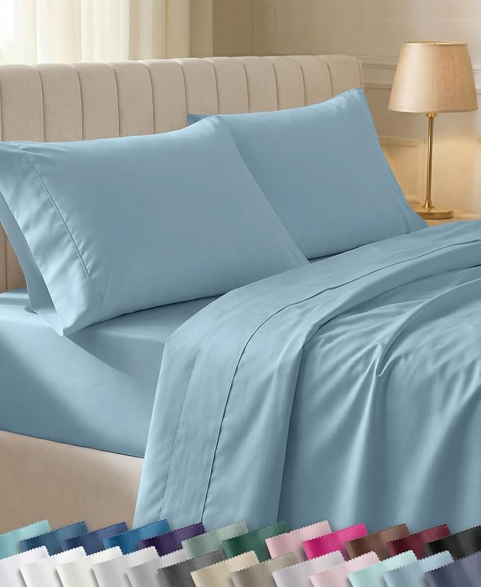 California Design Den 100% Cotton Sateen Twin-XL Sheets, 3 Pc Set, Sky Blue | 400 Thread Count Backed by Good Housekeeping Seal, All-Around Elastic, Durable, Easy Care, OEKO-TEX certified