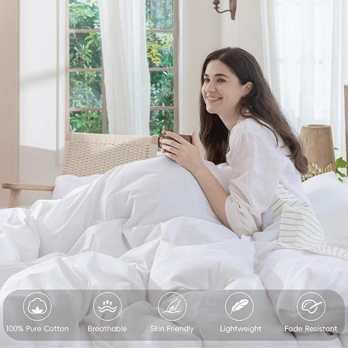 MooMee Duvet Cover Set 100% Washed Cotton Linen Like Oversized King | Relaxed Linen-like Texture. Soft, Breathable & Long-lasting Comfort. Lightweight. Hidden Zipper with 8 Interior Corner Ties