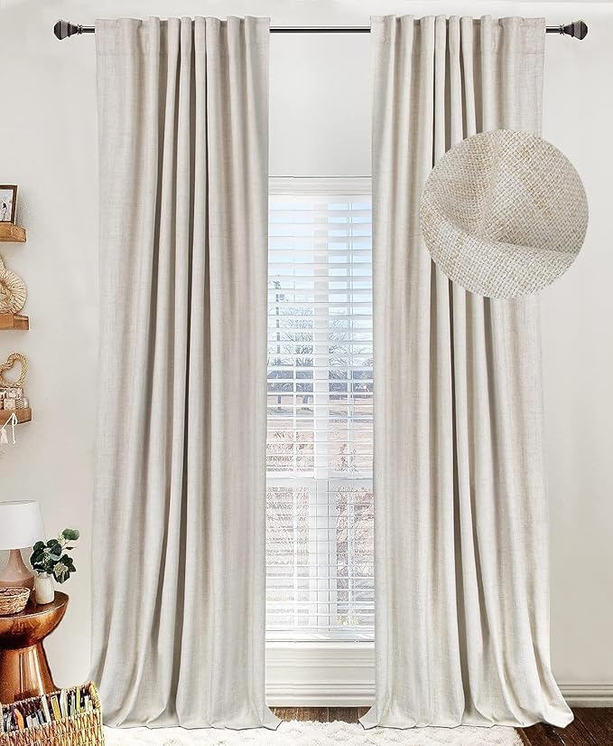 Linen Textured Total Blackout Curtains for Bedroom 63 Inches Long, Cream | 100% Blackout Shield, Back Tab/Rod Pocket Living Room Drapes, Thermal Insulated Blackout Curtains 2 Panels Set, 50"W x 63"L