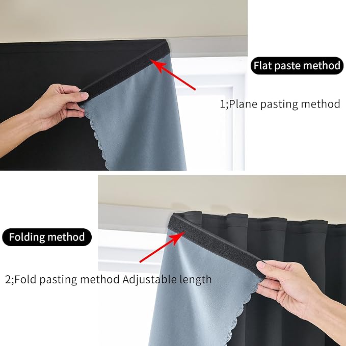 AJAZZ Self Adhesive Curtains 100% Blackout Shades Window Cover Sticky Curtain Portable Easy Open Black Out Curtains for Bedroom Living Room No Drilling (Black, 47" W x 96" L 1 Panel)