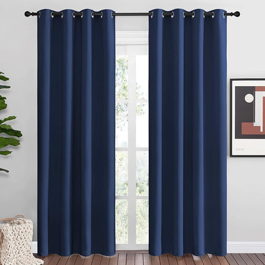 NICETOWN Navy Blackout Curtains for Living Room 55" w x 86" L 2 Panels | Thermal Insulated Window Treatment Light Reducing Room Darkening Drapes for Boys Kids Bedroom Kitchen Classroom Apartment