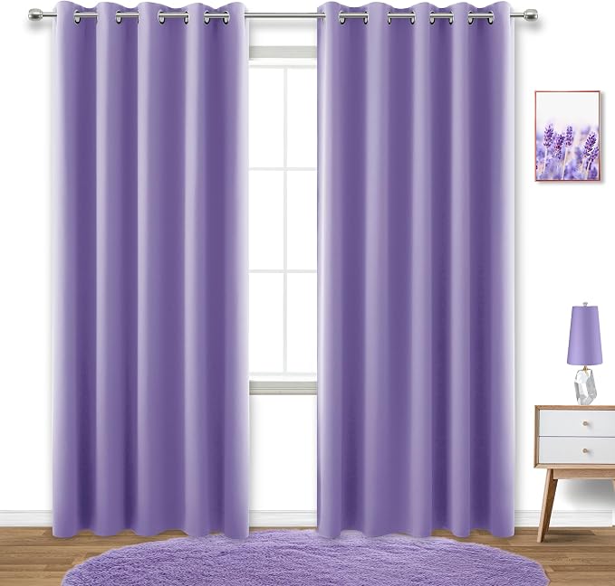 KOUFALL 72x84 Inches Long Purple Blackout Curtains for Living Room