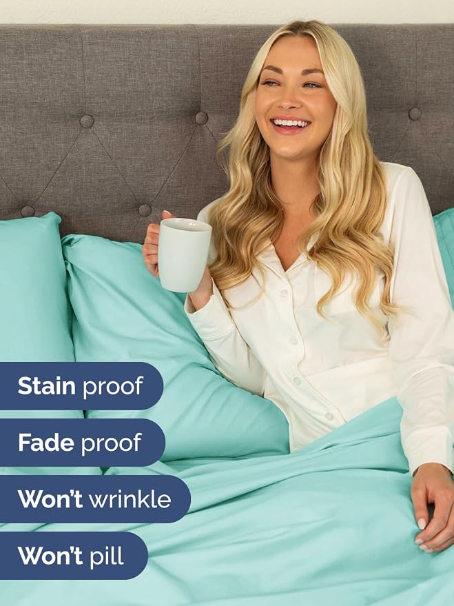 Extra Deep Queen Sheet Set - 4 Piece Breathable & Cooling Sheets - Spa Blue | Easily Fits 18 to 24 inch Mattress - Ultra Soft, Wrinkle & Fade Free with Extra Deep Pockets - Comfy Hotel Luxury Bedding
