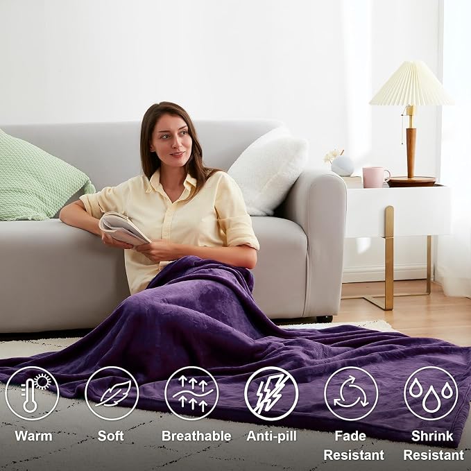 Hansleep King Purple Fleece Blanket, Soft Flannel Bed Blanket | Fuzzy Cozy Blanket 90x108 Inches, Multi-use for Bed, Sofa, Couch, Travel, Camping, All Season Warm Lightweight Cover