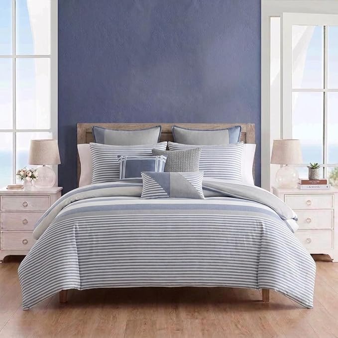 Nautica - Queen Duvet Cover Set, Cotton Reversible Bedding with Matching Shams, Mediterranean Inspired Home Decor for All Seasons (Fairwater Blue, Queen)