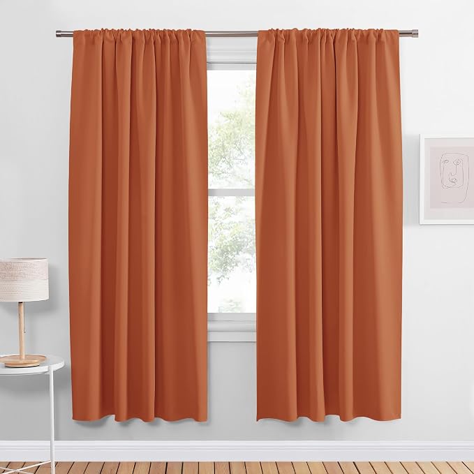 PONY DANCE Burnt Orange Blackout Curtains 2 Panels Set, 72 inch Length Thermal Insulated Rod Pocket Room Darkening Window Drapes for Bedroom/Living Room, 42 inches Wide