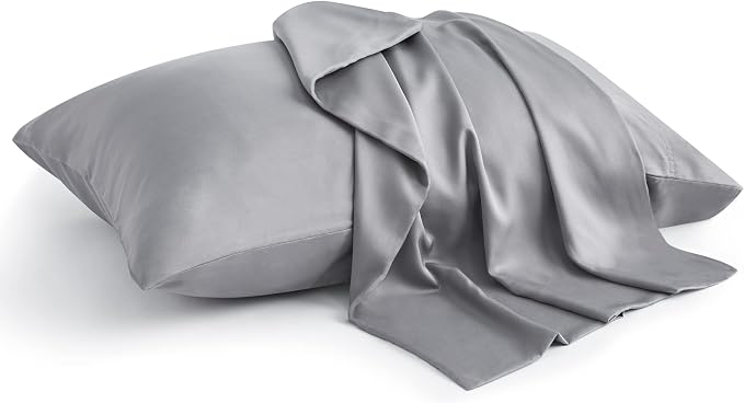 BEDELITE Cooling Pillow Cases Queen, Rayon Made from Bamboo, Silver Grey | Cooling and Breathable Pillow Cover for Hot Sleepers & Night Sweats, Silky Soft Cozy, Envelope Closure, 20"x30", Set of 2