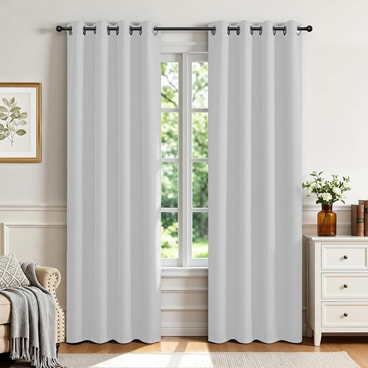 Joydeco Blackout Curtains 72 Inches Long 2 Panels Set, Thermal Insulated Long Curtains& Drapes 2 Burg, Room Darkening Drapes for Bedroom Living Room (Greyish White, W37 x L72 Inch)