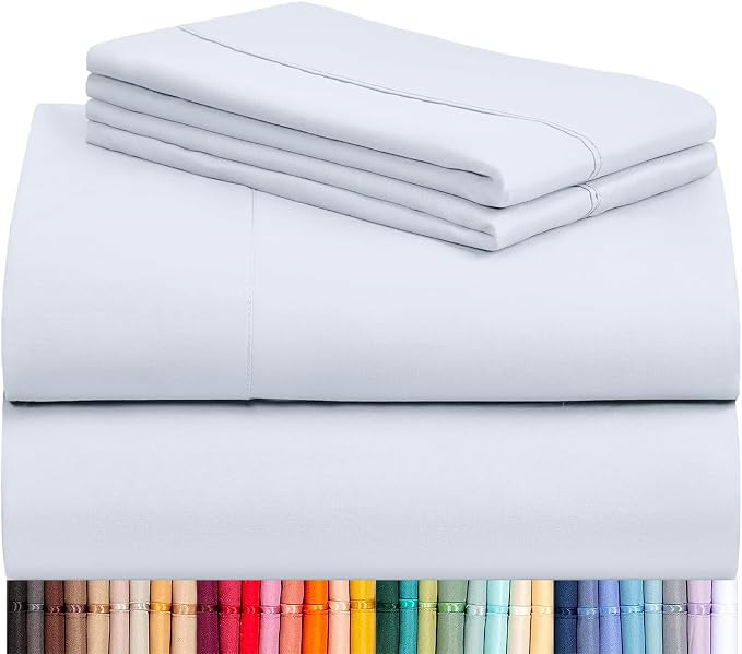 LuxClub Full Size Sheets, Cooling & Soft Deep Pocket Bed Sheets, 4PC | LuxClub Silky Fitted Sheet & Pillowcase Sets, Breathable Hotel Luxury Bedding for Mattress Wrinkle Free, Baby Blue