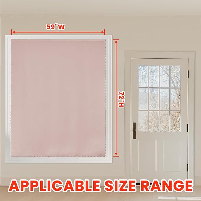 AJAZZ 100% Blackout Shades Window Cover Self Adhesive Curtains Sticky Curtain Portable Easy Open Black Out Curtains for Bedroom Living Room No Drilling (Pink, 59" W x 72" L 1 Panel)