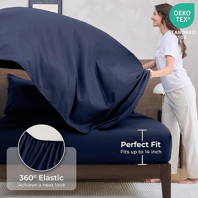 7-Piece Oversized Queen Comforter Set, Navy | Reversible, All-Season, Soft, 7 Piece Set, All-Season Reversible Bed in a Bag, Flat Sheet, Fitted Sheet, Pillowcases