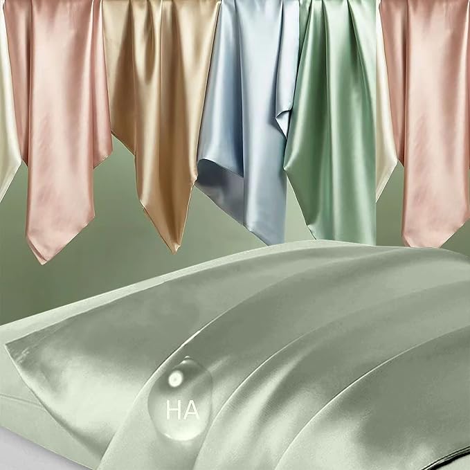 Silk Pillowcase for Hair and Skin, Mulberry Silk Pillow Cases Queen Size, Anti Acne Cooling Beauty Sleep Both Sides Natural Silk Satin Pillowcases with Hidden Zipper, Gifts for Women Men, Sage Green