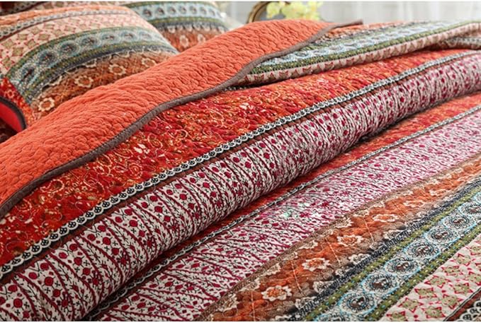 Striped Classical Cotton Patchwork Bedspread Quilt Sets, Twin Size
