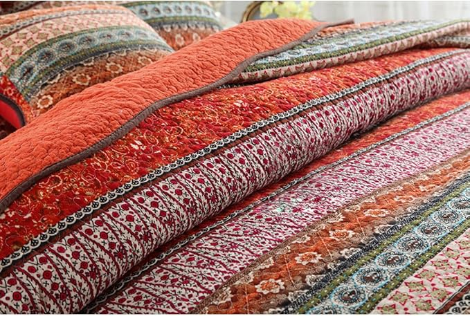 Striped Classical Cotton 3-Piece Patchwork Bedspread Quilt Sets, Queen Size