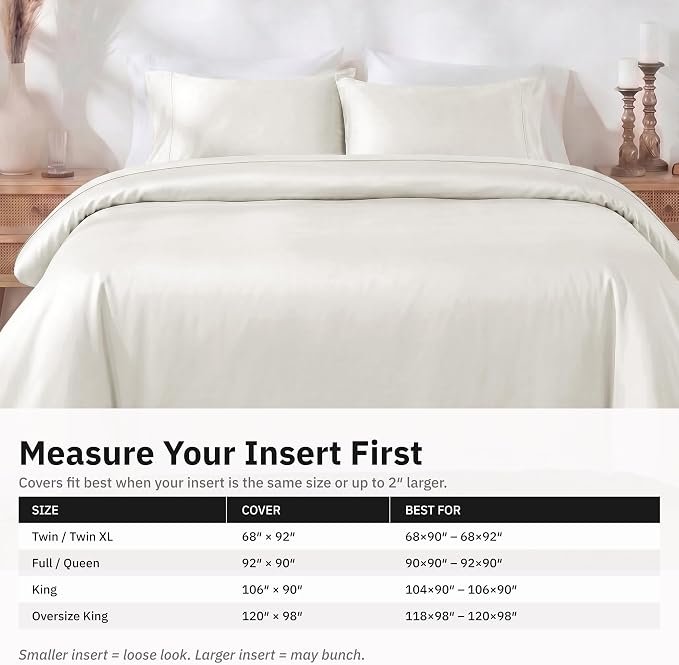 California Design Den Soft 100% Cotton Sateen Duvet Cover Set King, Ivory | 3-Piece Set with 2 Pillow Shams, Backed by Good Housekeeping Seal, Button Closure & Corner Ties, 400 TC 100% Cotton Sateen