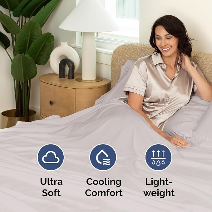 Queen Flat Sheet - Single Top Flat Sheet Only - Soft & Cooling - Light Grey | Hotel Luxury Top Flat Sheet Only, Ultra-Soft, Breathable & Cooling, Fade & Wrinkle Free, Easy-Care, Stain & Shrink Resistant
