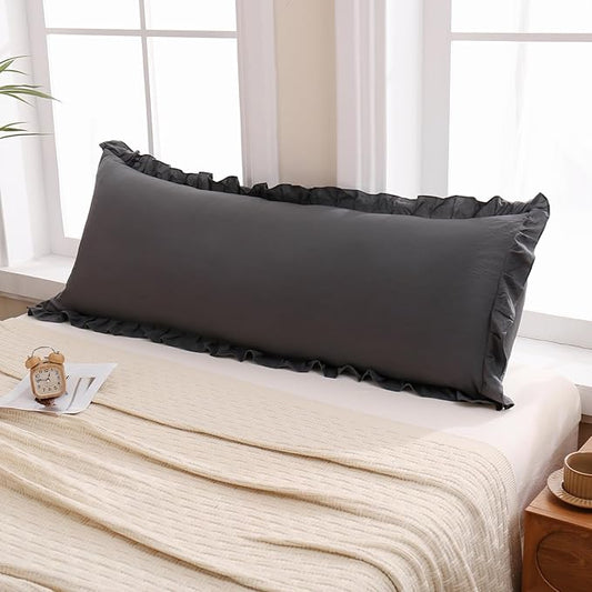 Merryword Dark Gray Body Pillow Cover 20x54inches Reversible Long Pillowcase Ruffled Body Pillowcases Cute Pillowcase Pillow Sham (1 Body, Dark Gray)