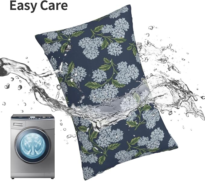 Navy Blue Spring Pillow Covers 12x20 Inch 2 Pcs Blue Green Hydrangea Flower Decor Throw Pillows Vintage Floral Seasonal Summer Outdoor Decoration Pillowcase Linen Cushion Cover for Couch Sofa