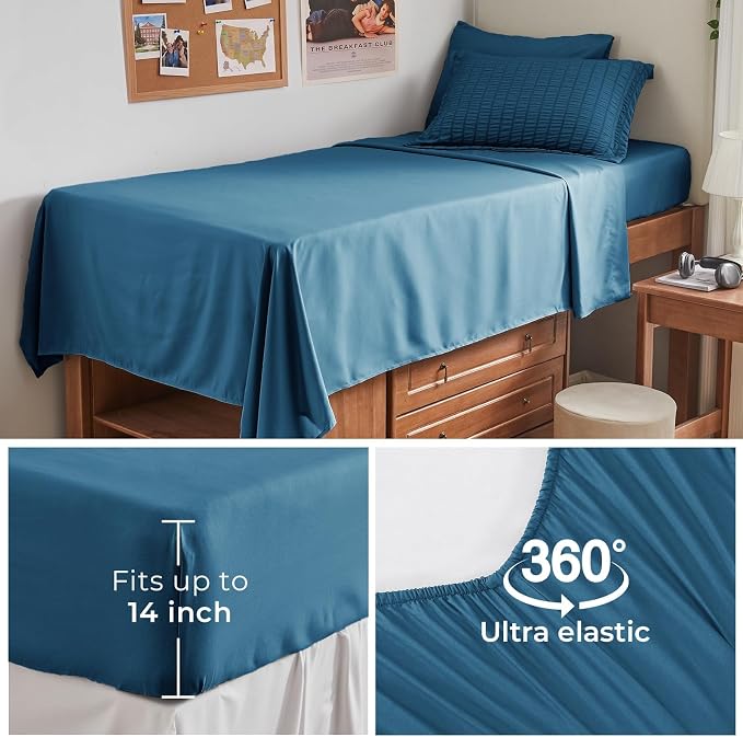 HYMOKEGE Teal Twin Comforter Set Seersucker 5 Pieces, All Season Luxury Bed in a Bag for Bedroom, Bedding Set with Comforters, Sheets, Pillowcase & Sham