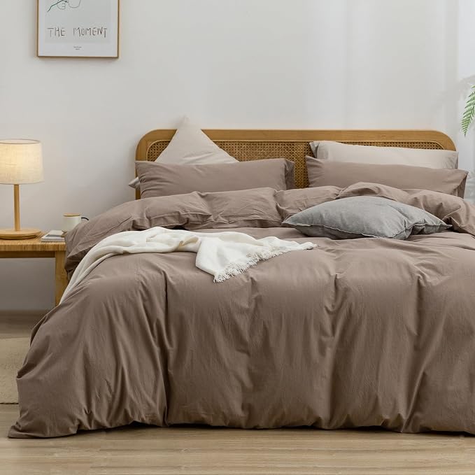 BESTOUCH Cotton Solid Duvet Cover Set Pine Bark Brown Oversized King | 100% Washed Cotton, Soft Wrinkle Texture, Hidden Zipper, 8 Ties, Breathable Lightweight Durable Comfy, 3 Pcs No Insert