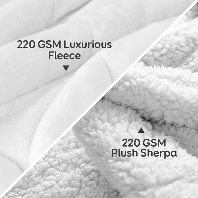 Cottonblue Sherpa Fleece Weighted Blanket for Adults Queen Size 15lbs 60x80 | Soft Cozy Flannel Weighted Blankets Throw for Sleep Calm Relax, Fuzzy Warm Bed Couch Heavy Blanket, Glass Beads, Snow White