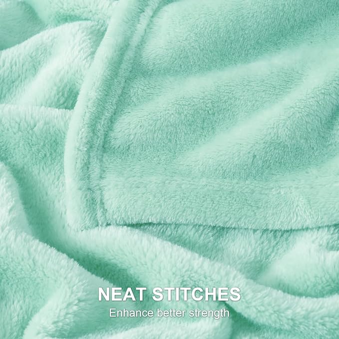 Hansleep Throw XL Mint Green Fleece Blanket, Soft Flannel Bed Blanket | Fuzzy Cozy Blanket 50x70 Inches, Multi-use for Bed, Sofa, Couch, Travel, Camping, All Season Warm Lightweight Cover