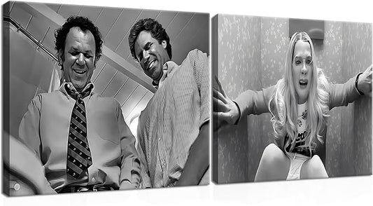 Framed Funny Movie Bathroom Canvas Wall Art Set of 2 – Black and White Vintage Comedy Movies Wall Decor, Humor White Chicks Posters Prints for Bathroom Toilet Humour Signs – 16x24in