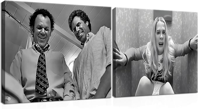 Framed Funny Movie Bathroom Canvas Wall Art Set of 2 – Black and White Vintage Comedy Movies Wall Decor, Humor White Chicks Posters Prints for Bathroom Toilet Humour Signs – 12X16in