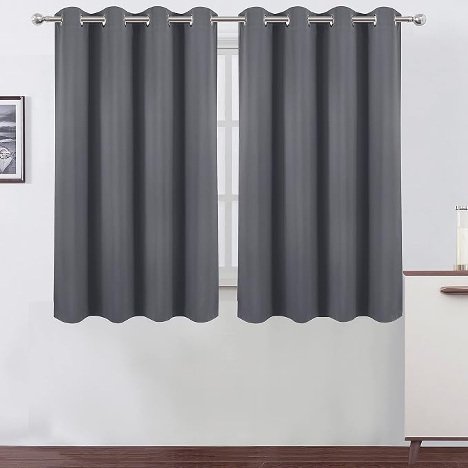 Grey Blackout Curtains/52 x 45 Inch/Set of 2 Panels Room Darkening Short Curtains