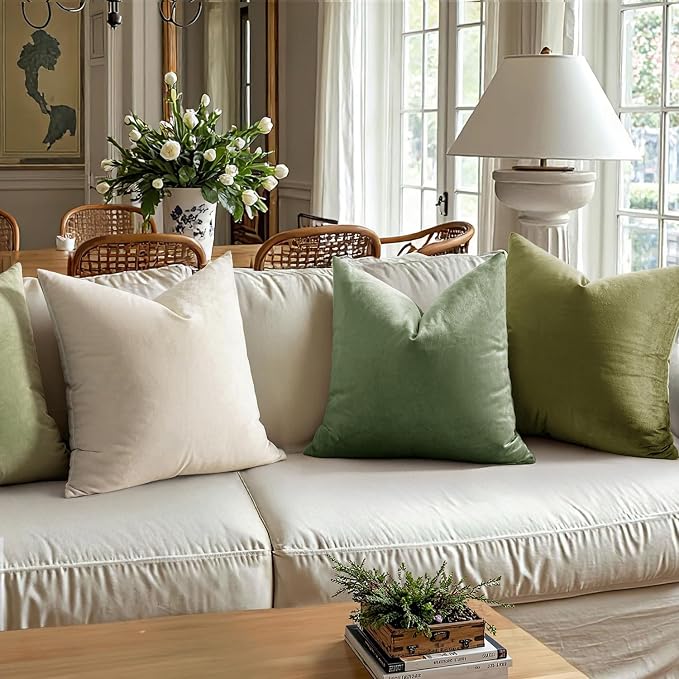 MIULEE Velvet Throw Pillow Covers 20x20 Inch Pack of 2 Sage Green | Soft Solid Decorative Pillow Covers, Modern Luxury Home Decor, for Couch Chair Sofa Bedroom Livingroom
