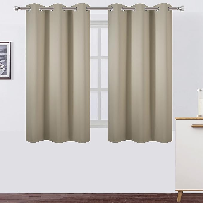 Beige Blackout Curtains 34 x 54 Inch Length/Set of 2 Curtain Panels/Thermal Insulated Room Darkening Blackout Curtains for Bedroom