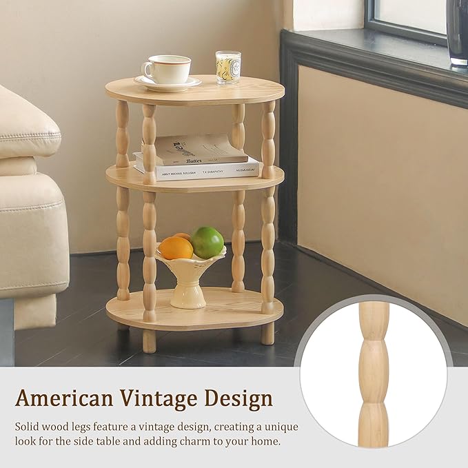 MaxSmeo End Table with Charging Station, Small Oval Side Table for Small Spaces, Modern Accent Table Night Stand with Charging Station for Living Room, Bedroom, Natural