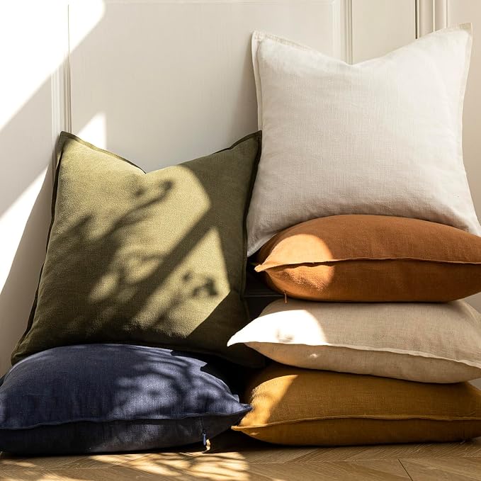 Foindtower Linen Solid Decorative Throw Pillow Covers 24x24 Orange Brown | Boho Farmhouse Morden Pillowcase,Pack of 2 Soft Accent Cushion Covers,Rustic Home Decor for Chair Couch Bedroom Living Room