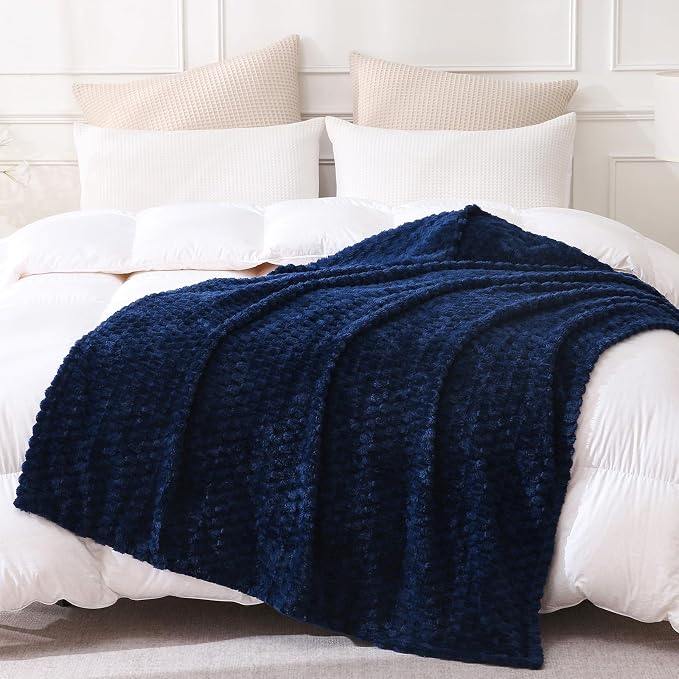 Blue Throw Blanket 50"×60" Gifts for Mom Fuzzy 3D Jacquard Decorative | Flannel Fleece Super Soft Plush Cozy Blanket for Couch Sofa Chair Lightweight