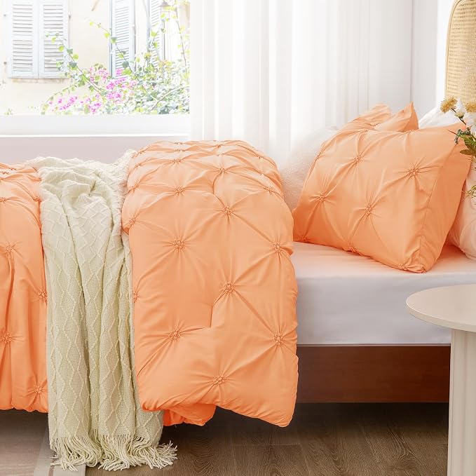 BEDELITE Queen Comforter Set Apricot,Lightweight & Soft Comforter | Pintuck Boho Bedding, Warm & Cute Bed Set for All Season,With 2 Pillowcases