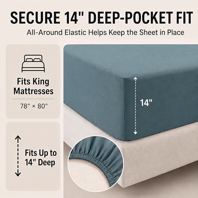 Oversized King Comforter Set Mineral Blue - 7 Pieces Bed in a Bag | OEKO-TEX Certified, All-Season, Bedroom, Guest Room, Down-Alternative Comforter + Flat & Fitted Sheets + 4 Pillowcases