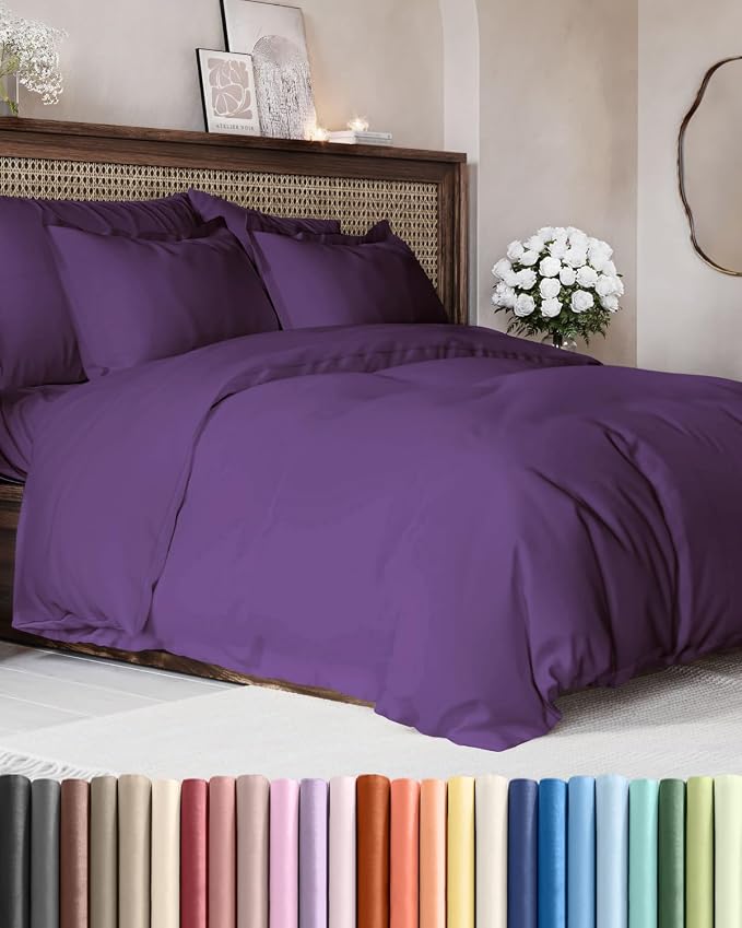 Duvet Cover Queen Size - Soft 3 Piece with Zipper Closure - Purple | Extra Soft, Breathable, Queen Duvet Cover 90" x 90" with 2 Pillow Shams, Zipper Closures & Ties, Women, Men, Kids & Teens