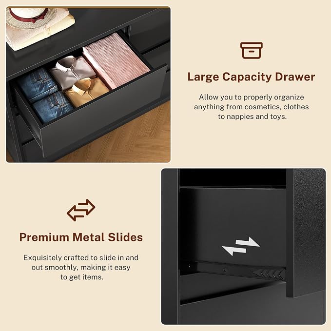TEENFON 63" Dresser for Bedroom with 9 Drawers, Black Dresser with Metal Slide, Bedroom Dressers, Wood Dressers & Chests of Drawers for Bedroom, Hallway, Black