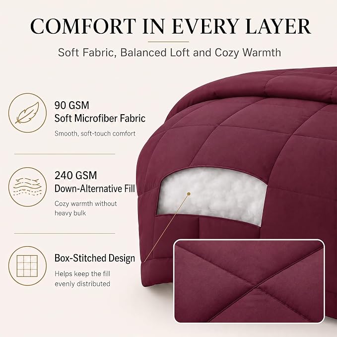 Full Size Comforter Sets Burgundy - 7 Pieces Bed in a Bag | OEKO-TEX Certified, All-Season, Bedroom, Guest Room, Down-Alternative Comforter + Flat & Fitted Sheets + 4 Pillowcases