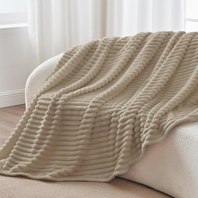 BEDELITE Ribbed Twin Blanket for Couch & Bed, Linen, 60"x80" | Ultra-Soft Plush Fleece, Cozy, Warm Yet Lightweight, Ribbed Texture, Home Decor, Machine Washable, Giftable, All-Season Use