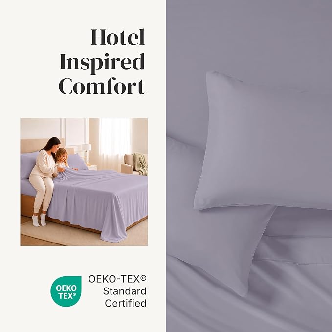 Modern Threads Soft Microfiber Solid Sheets - Luxurious Microfiber Bed Sheets - Includes Flat Sheet, Fitted Sheet with Deep Pockets, & Pillowcases Lilac Marble Full