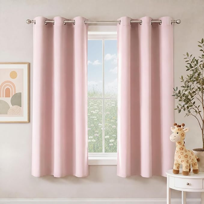 NICETOWN Blush Pink Room Darkening Curtains 68 Inches Long 2 Panels for Girls Room, Bedroom, Nursery Thermal Insulated Blackout Drapes Solid Grommet Noise Reducing Window Curtains, W40