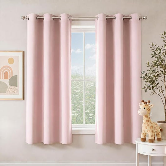 NICETOWN Blush Pink Room Darkening Curtains 68 Inches Long 2 Panels for Girls Room, Bedroom, Nursery Thermal Insulated Blackout Drapes Solid Grommet Noise Reducing Window Curtains, W40