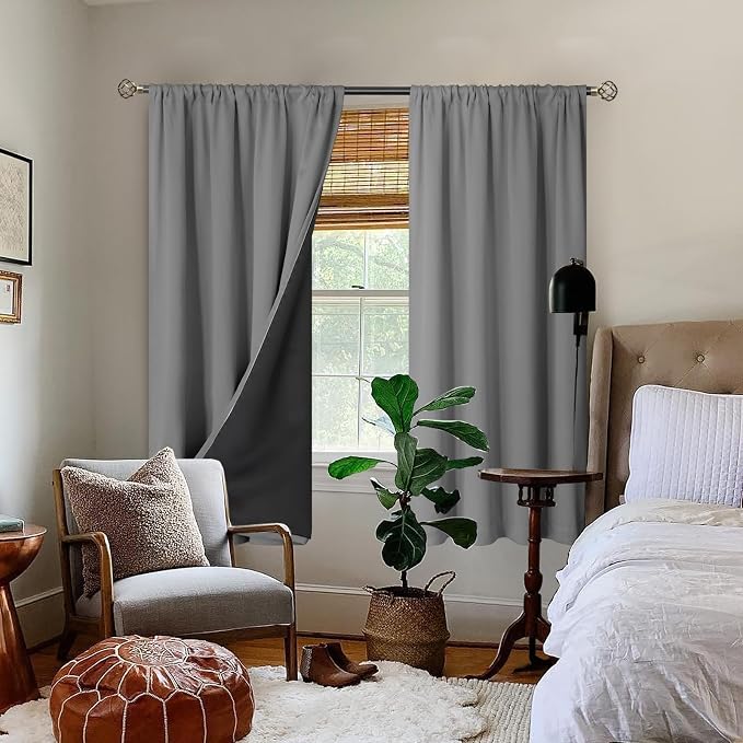 BGment Dove Grey 100% Blackout Curtains for Bedroom 63 Inch Length | Thermal Insulated Soundproof, Light Blocking, Black Out Curtains for Living Room, 2 Panels, 42 x 63 Inch