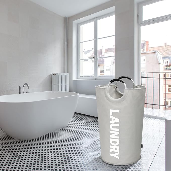 DOKEHOM 125L X-Large Collapsible Washing Laundry Basket Bag (7 Colors) for Bedroom, Fabric (Grey, XL) | Freestanding tall washing bin & foldable laundry bag. Extra large clothes storage basket with durable sturdy handles