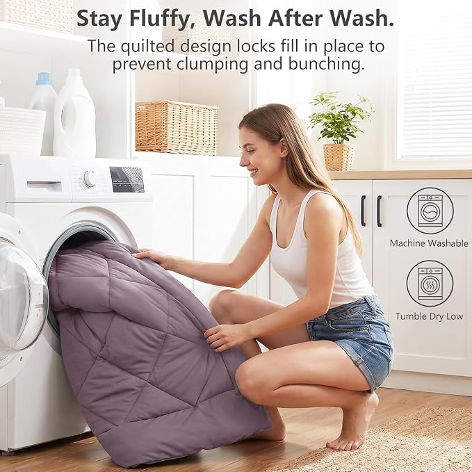 Full Size Comforter Sets Dusty Purple - 7 Pieces Bed in a Bag | OEKO-TEX Certified, All Season, 240GSM Down-Alternative Comforter, Sheets, Pillowcases & Shams, 14" Deep Pocket, Easy Care