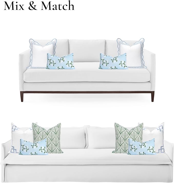 Hofdeco Premium Coastal Patio Indoor Outdoor Lumbar Pillow Cover Only, 12"x20" Water Repellent for Backyard, Couch, Baby Blue Print Hydrangea Flower
