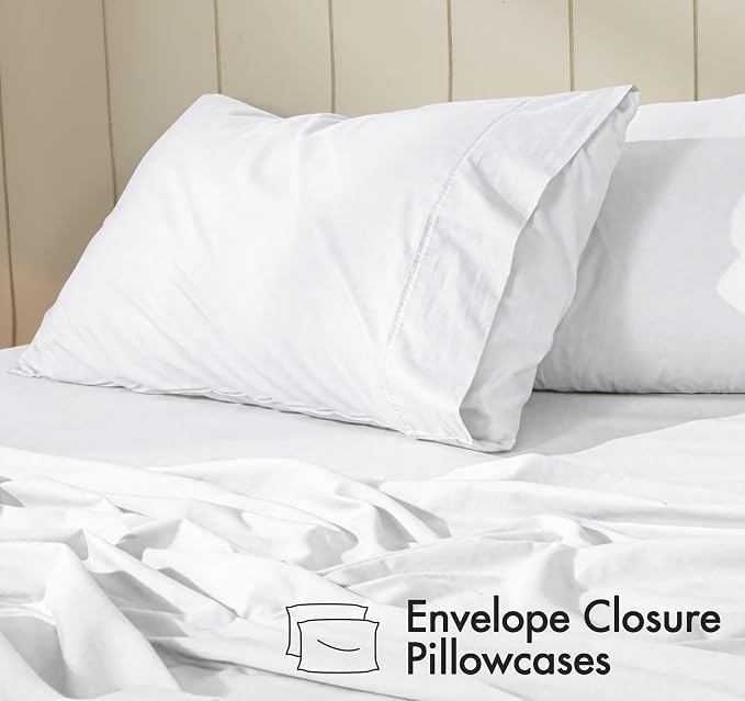 RUVANTI 100% Cotton Percale Sheets California King, Bright White | Crisp Cooling for Hot Sleepers, Deep Pocket 14", Soft Breathable & Durable, Hotel-Style 4 Piece Set